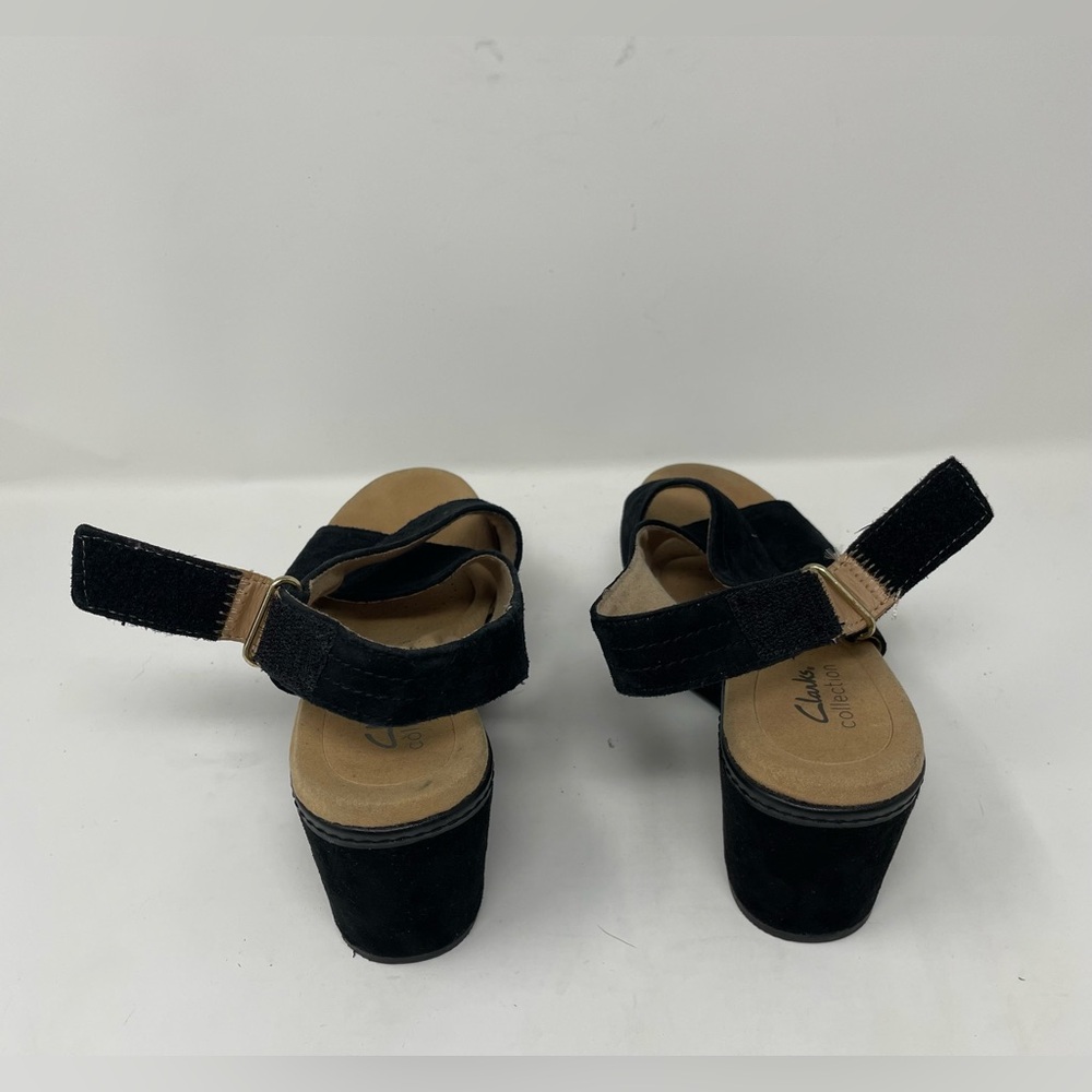 Clarks Women Suede Black Wedge Sandal Size 8.5 - Picture 5 of 8